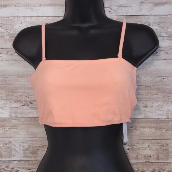 TOPSHOP Velour Bandeau Bikini Top 8 Peach - Picture 6 of 10